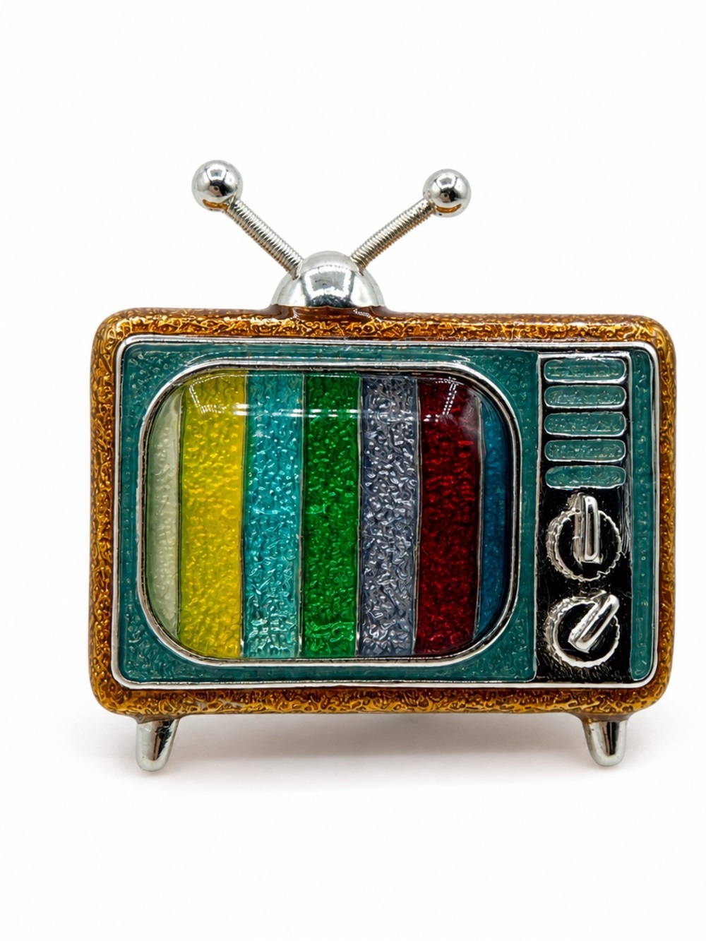 Vintage Napier Retro Television Brooch Pin Color Bar TV Enamel Silver Tone
